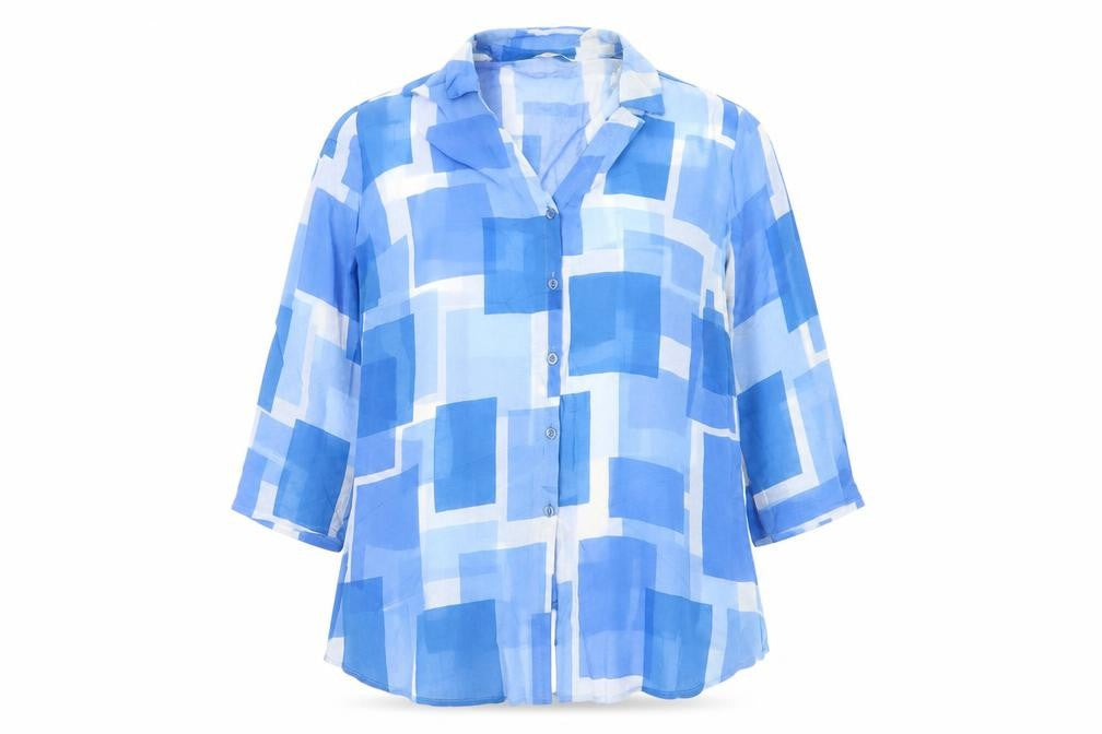 Marks and Spencer Women’s Blue Geometric Viscose Blouse UK 18