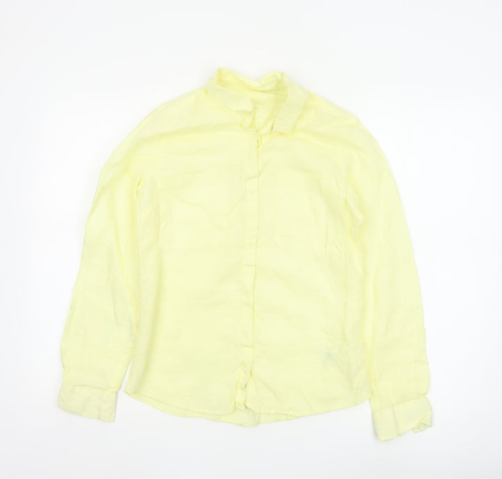 Marks and Spencer Women's Yellow Linen Button-Up Shirt UK 8