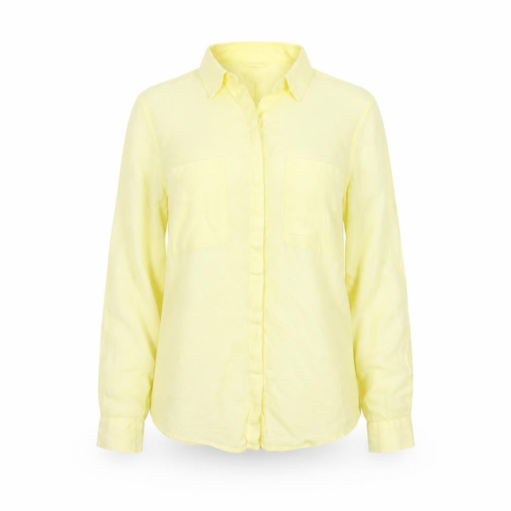 Front view of Marks & Spencer Women's Yellow Linen Button-Up Shirt UK 8