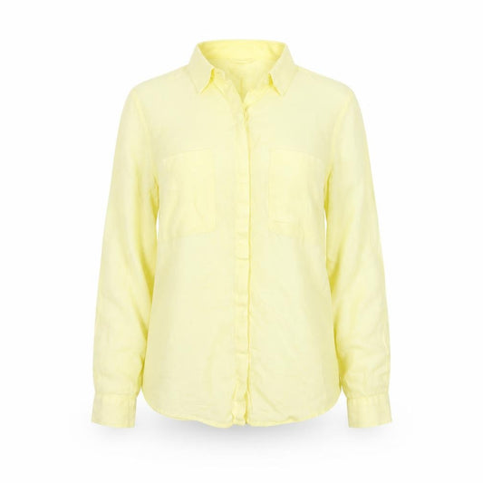 Front view of Marks & Spencer Women's Yellow Linen Button-Up Shirt UK 8
