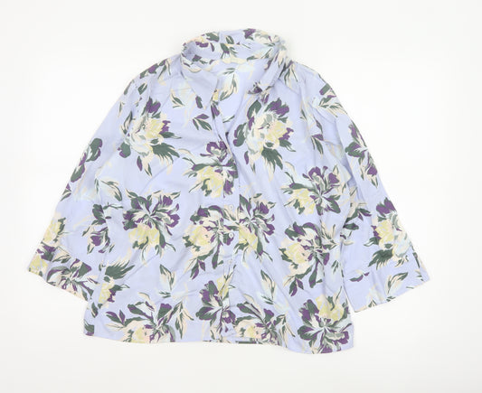 Marks and Spencer Women's Floral Blouse Blue Multi UK 18 Cotton 3/4 Sleeve