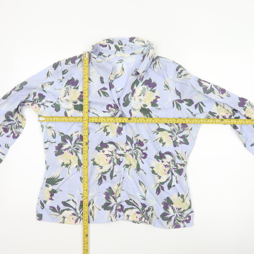 Marks and Spencer Women's Floral Blouse Blue Multi UK 18 Cotton 3/4 Sleeve