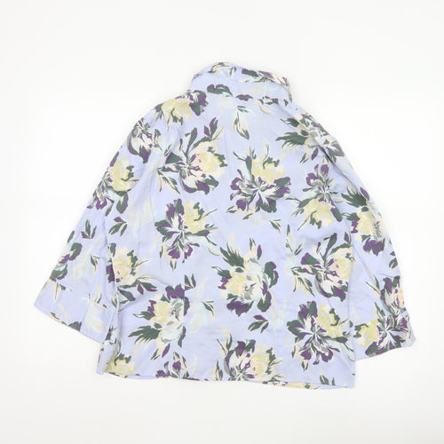 Marks and Spencer Women's Floral Blouse Blue Multi UK 18 Cotton 3/4 Sleeve