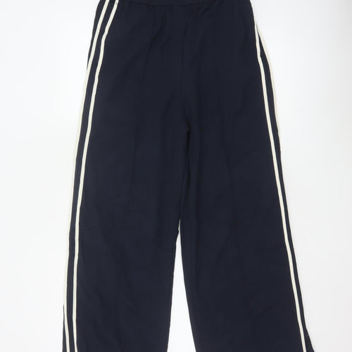 Marks and Spencer Womens Navy Wide-Leg Trousers Size 10 Long