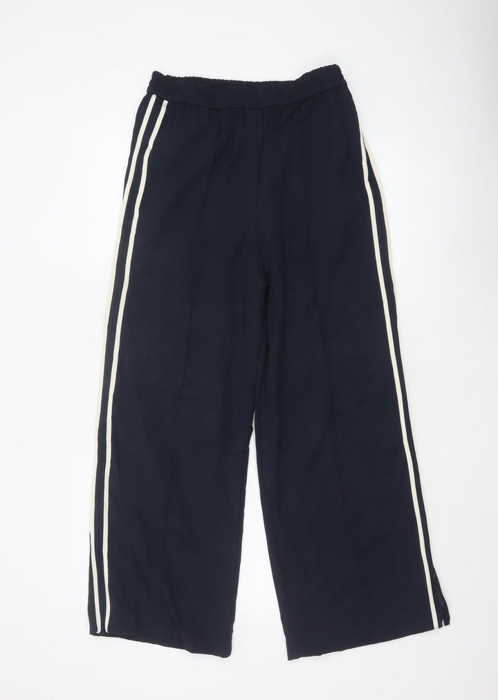 Marks and Spencer Womens Navy Wide-Leg Trousers Size 10 Long