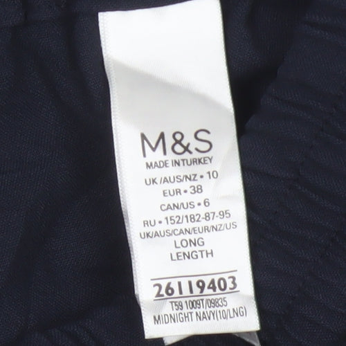 Marks and Spencer Womens Navy Wide-Leg Trousers Size 10 Long