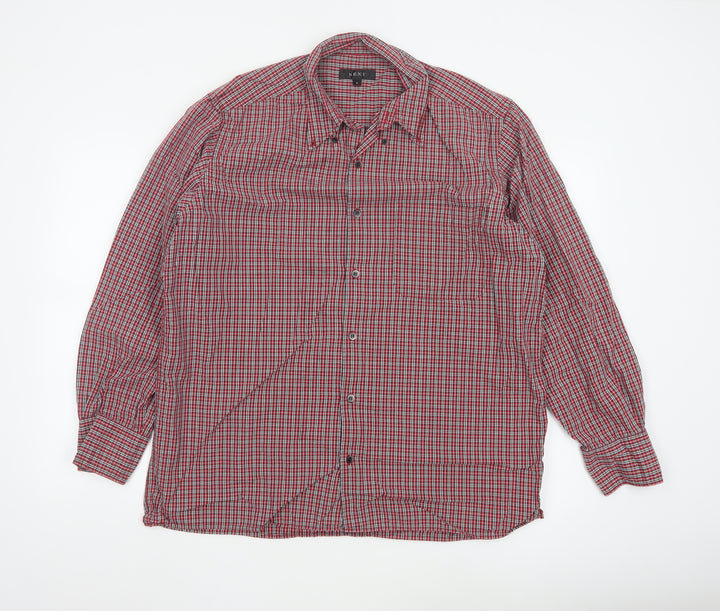 Next Men's Red Check Long Sleeve Button-Up Shirt Size L