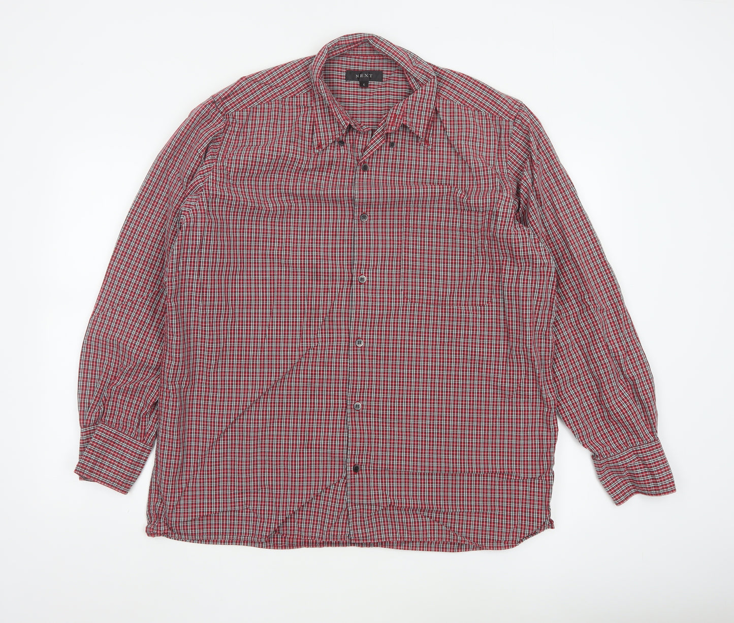 Next Men's Red Check Long Sleeve Button-Up Shirt Size L