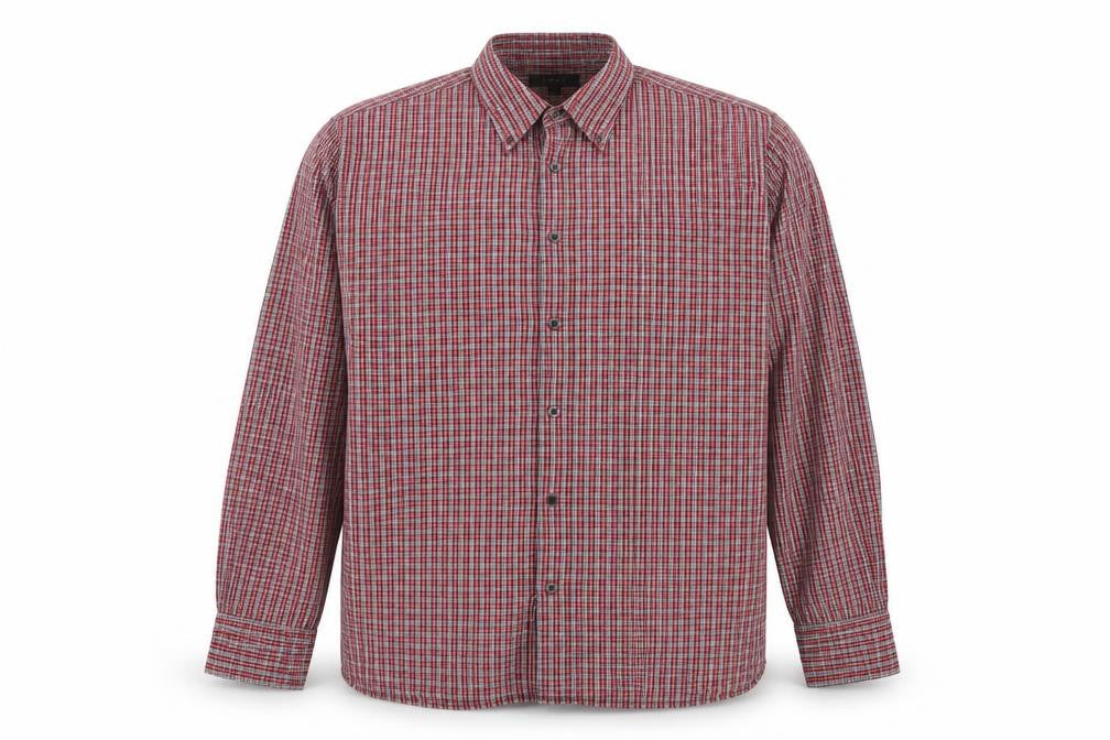 Front view of Next Men's Red Check Long Sleeve Button-Up Shirt, size L