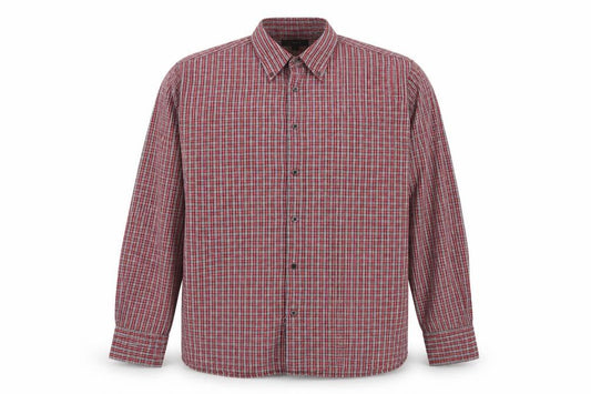 Front view of Next Men's Red Check Long Sleeve Button-Up Shirt, size L
