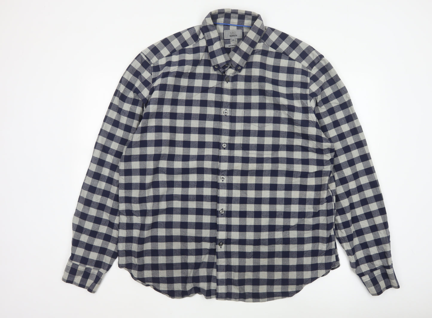 Marks and Spencer Men’s Blue Check 2XL Slim Fit Oxford Shirt