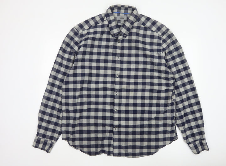 Marks and Spencer Men’s Blue Check 2XL Slim Fit Oxford Shirt