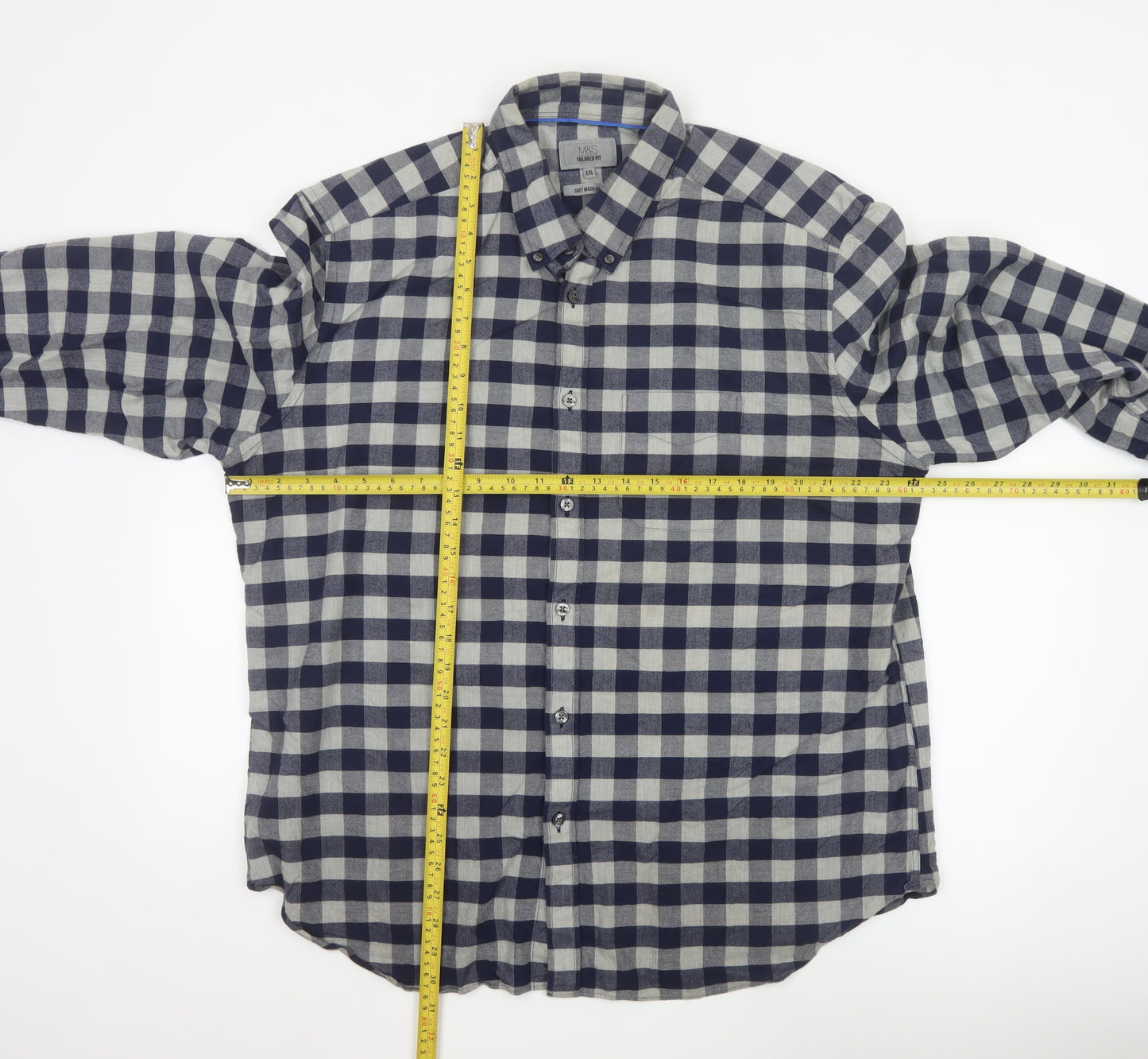 Marks and Spencer Men’s Blue Check 2XL Slim Fit Oxford Shirt