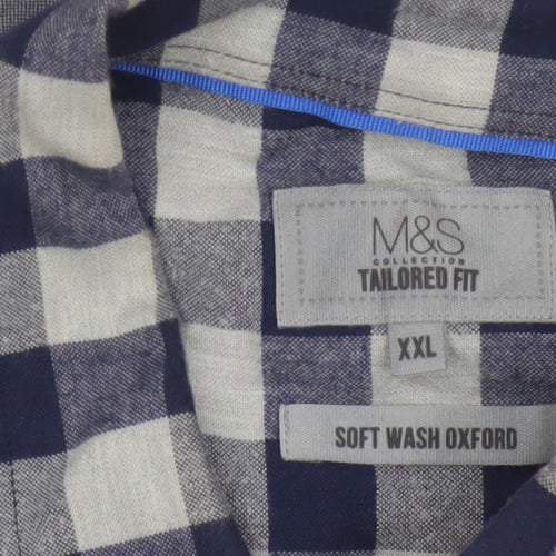 Marks and Spencer Men’s Blue Check 2XL Slim Fit Oxford Shirt
