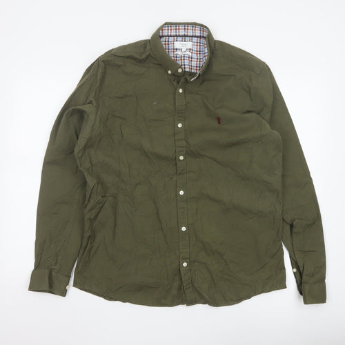 Next Men's Green Slim Fit Button-Down Long Sleeve Shirt XL
