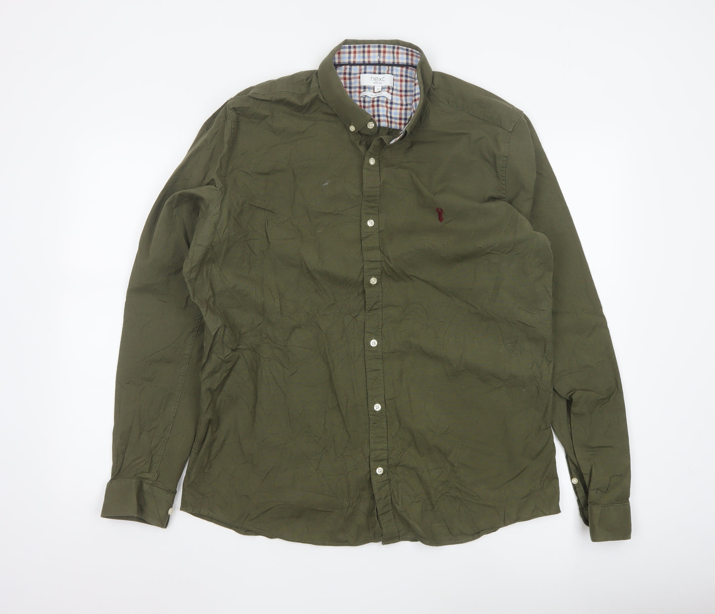 Next Men's Green Slim Fit Button-Down Long Sleeve Shirt XL