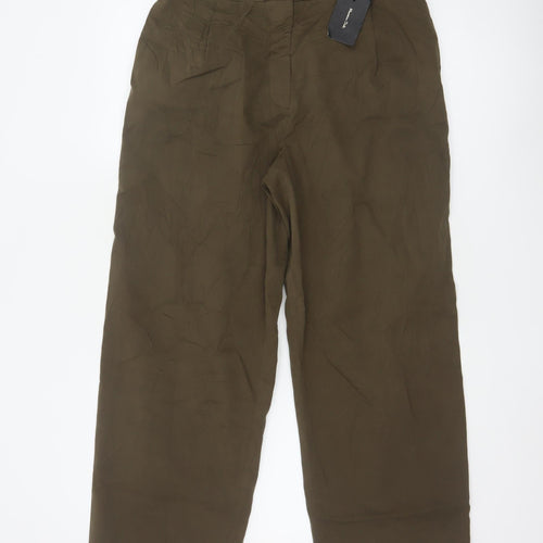 Massimo Dutti Women's Brown Cotton Stretch Straight Trousers Size 12