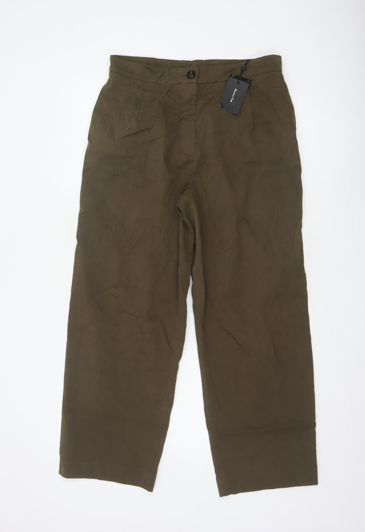 Massimo Dutti Women's Brown Cotton Stretch Straight Trousers Size 12