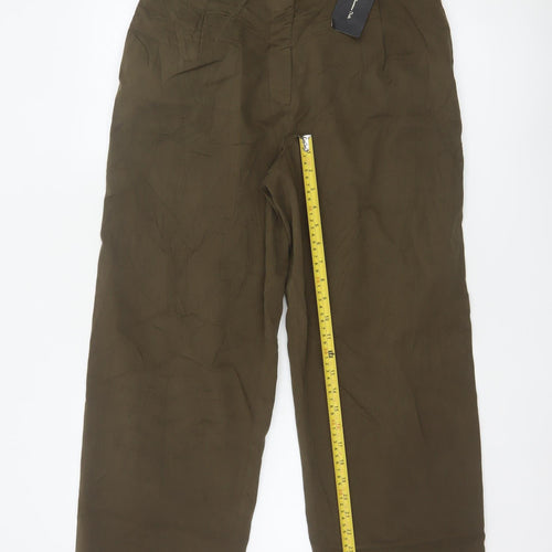 Massimo Dutti Women's Brown Cotton Stretch Straight Trousers Size 12