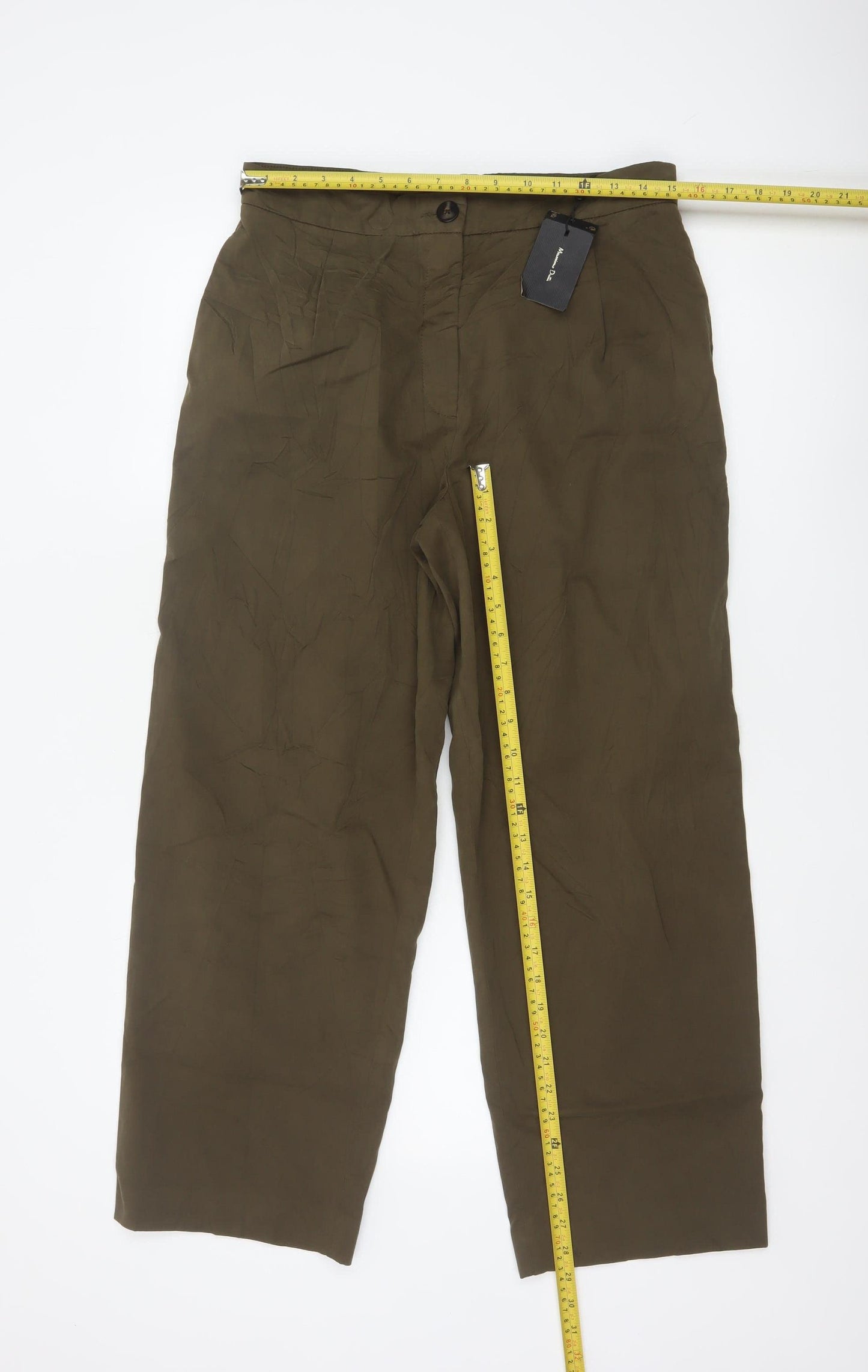 Massimo Dutti Women's Brown Cotton Stretch Straight Trousers Size 12