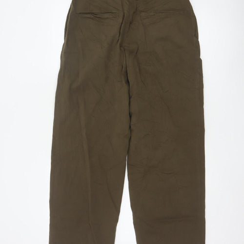 Massimo Dutti Women's Brown Cotton Stretch Straight Trousers Size 12