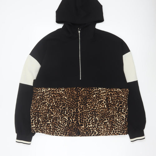 Zara Basic Women's Black Leopard Half Zip Hoodie Size 12