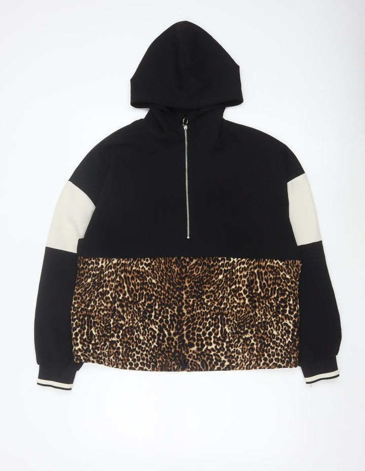 Zara Basic Women's Black Leopard Half Zip Hoodie Size 12