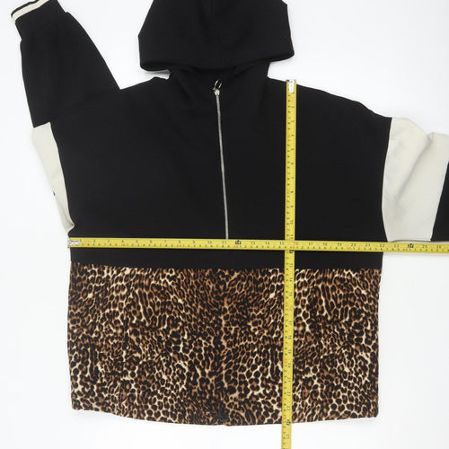 Zara Basic Women's Black Leopard Half Zip Hoodie Size 12