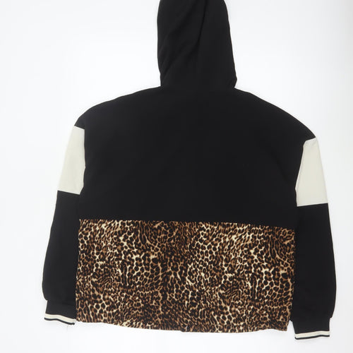Zara Basic Women's Black Leopard Half Zip Hoodie Size 12