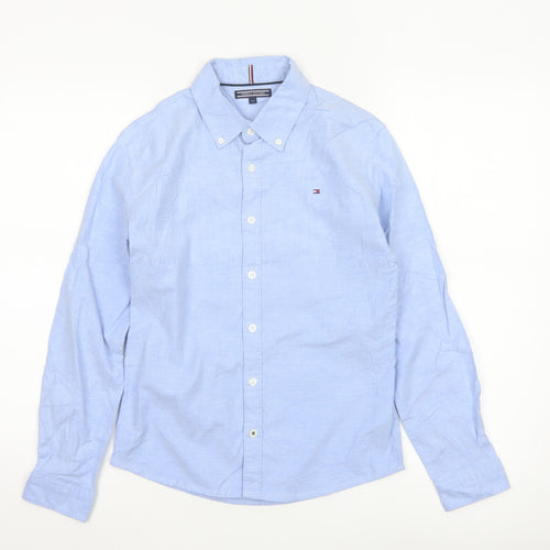 Tommy Hilfiger Boys Blue Long Sleeve Button-Up Cotton Shirt Size 152