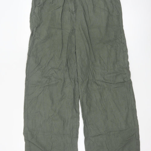 Next Women's Khaki Linen Blend Wide-Leg Trousers Size 14R