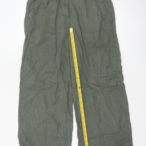 Next Women's Khaki Linen Blend Wide-Leg Trousers Size 14R