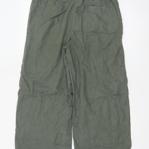 Next Women's Khaki Linen Blend Wide-Leg Trousers Size 14R
