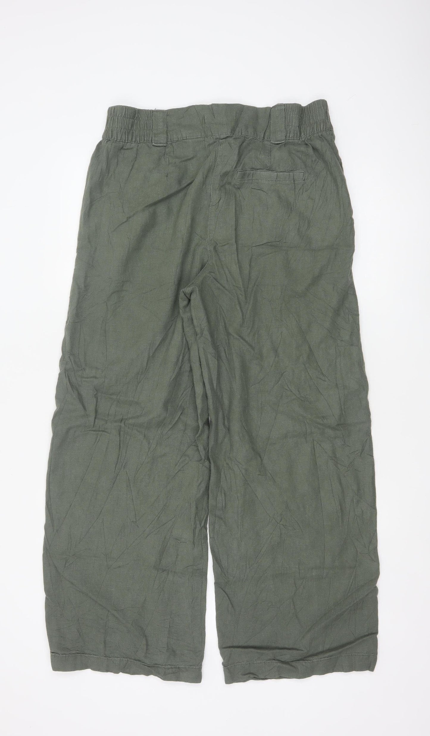 Next Women's Khaki Linen Blend Wide-Leg Trousers Size 14R
