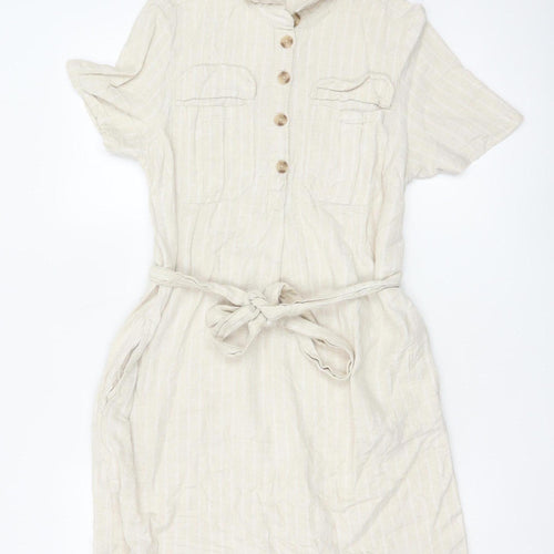 Marks and Spencer Women’s Beige Linen Blend Shirt Dress Size 10
