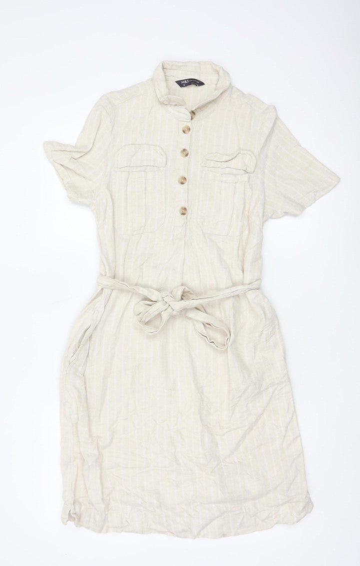 Marks and Spencer Women’s Beige Linen Blend Shirt Dress Size 10