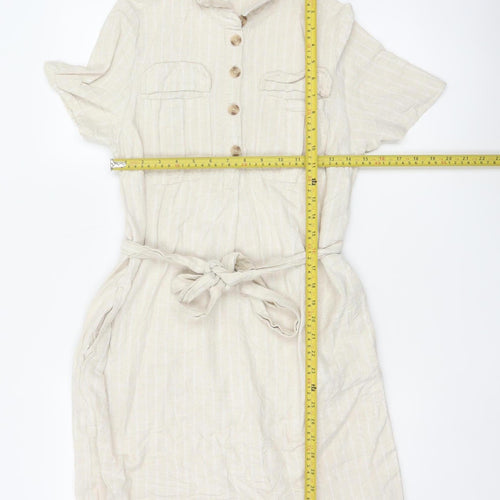 Marks and Spencer Women’s Beige Linen Blend Shirt Dress Size 10