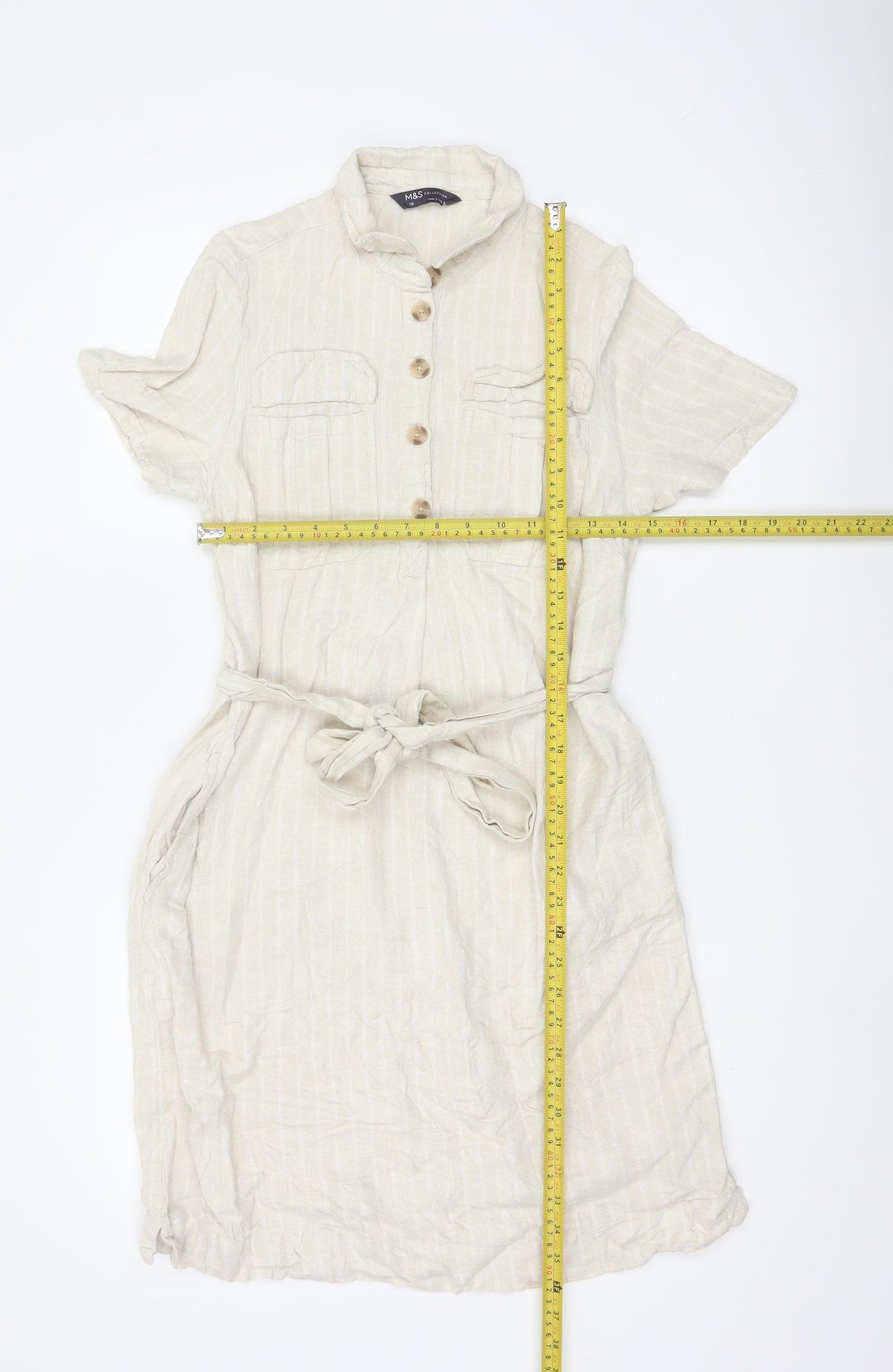 Marks and Spencer Women’s Beige Linen Blend Shirt Dress Size 10