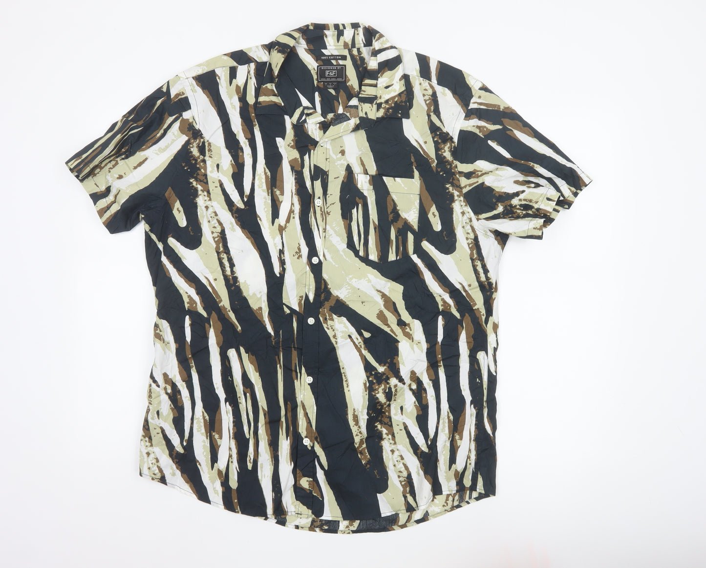 F&F Men's Multicoloured Camouflage Cotton Short Sleeve Shirt L