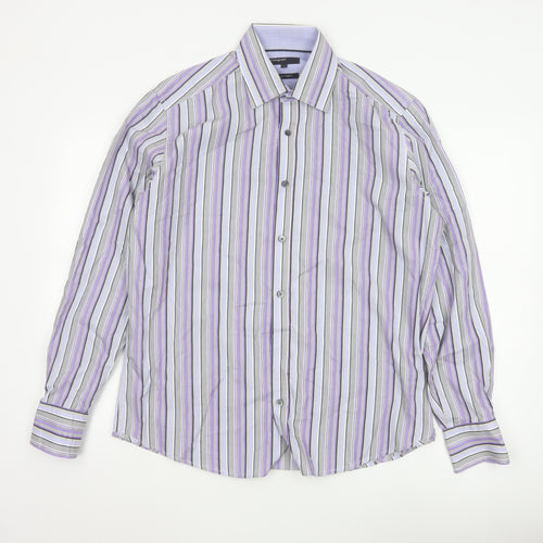 Marks and Spencer Autograph Men's Purple Stripe Cotton Shirt L