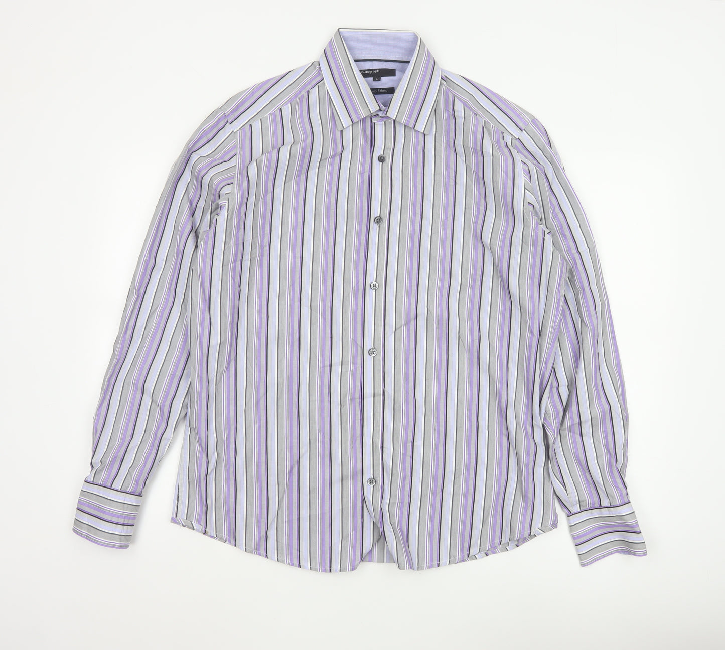 Marks and Spencer Autograph Men's Purple Stripe Cotton Shirt L