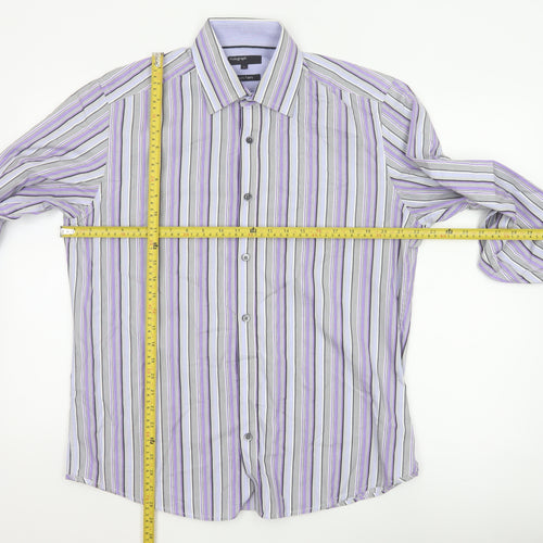 Marks and Spencer Autograph Men's Purple Stripe Cotton Shirt L