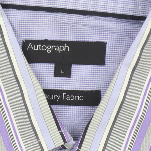 Marks and Spencer Autograph Men's Purple Stripe Cotton Shirt L
