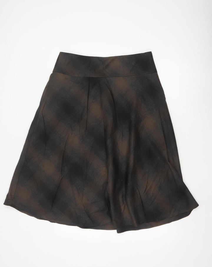 Marks and Spencer Women’s Brown Check A-Line Knee Length Skirt Size 14