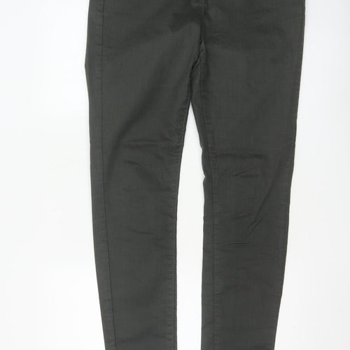 Marks and Spencer Women Forest Green Slim Trousers UK 14 Long Cotton Blend