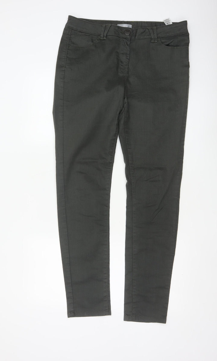 Marks and Spencer Women Forest Green Slim Trousers UK 14 Long Cotton Blend