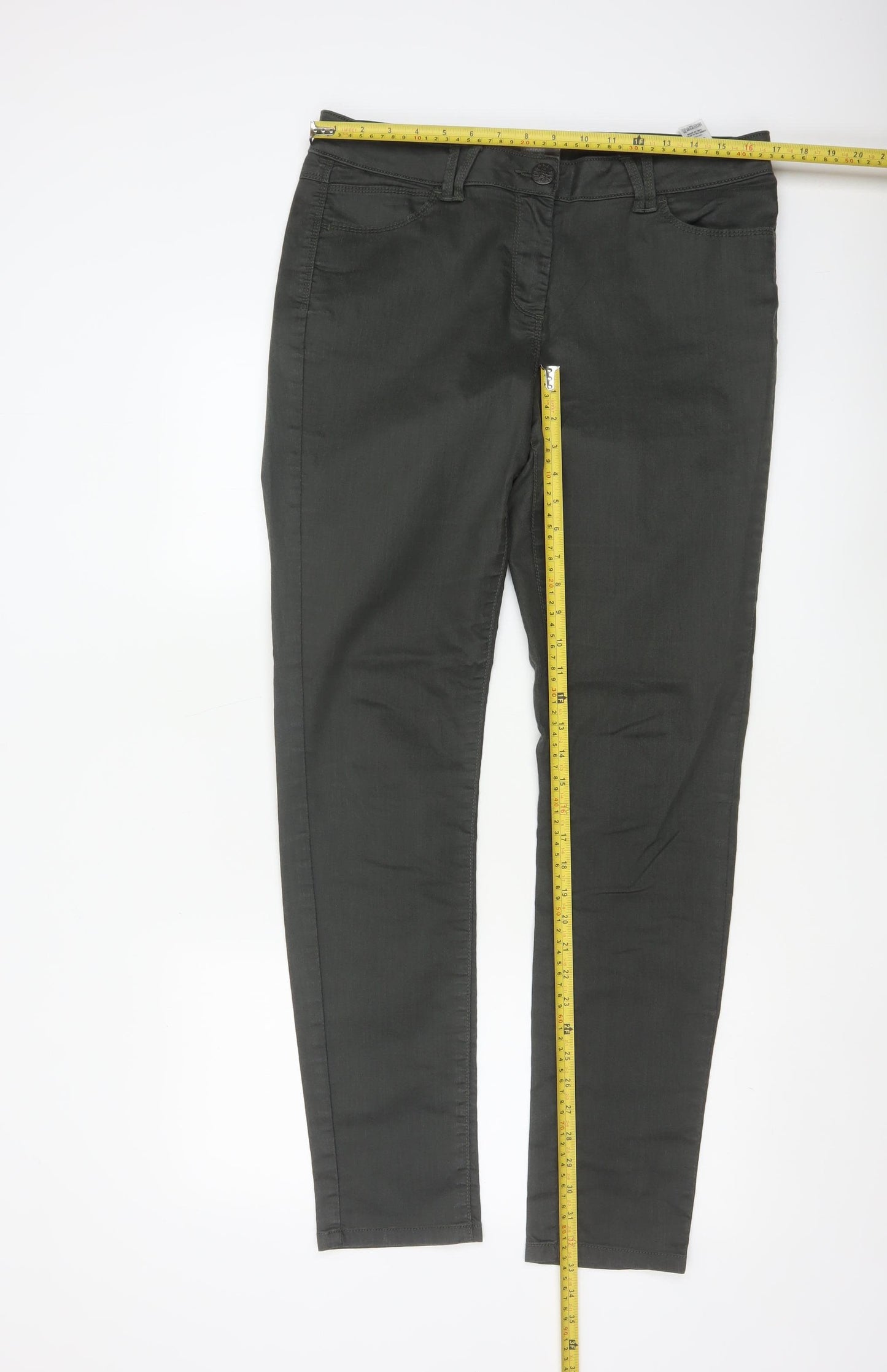 Marks and Spencer Women Forest Green Slim Trousers UK 14 Long Cotton Blend