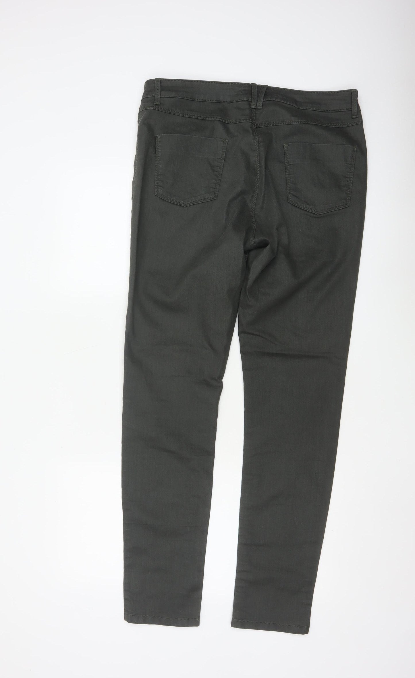 Marks and Spencer Women Forest Green Slim Trousers UK 14 Long Cotton Blend