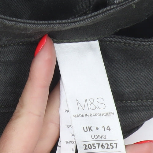 Marks and Spencer Women Forest Green Slim Trousers UK 14 Long Cotton Blend