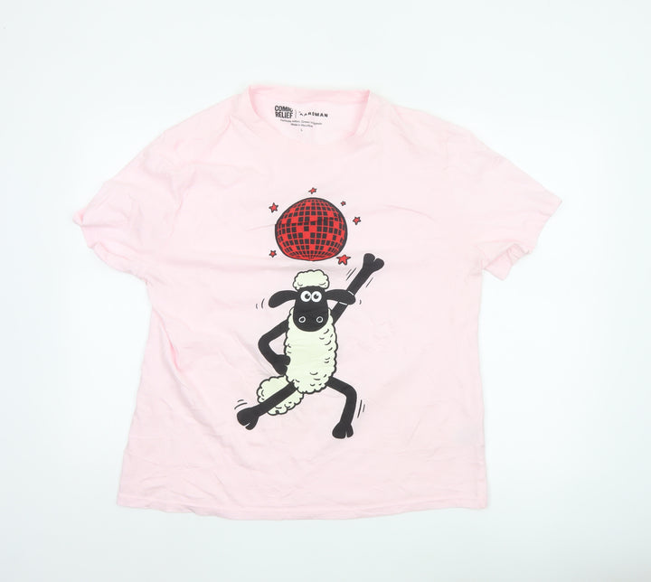 Comic Relief Aardman Women's Pink Shaun the Sheep L T-Shirt Nightshirt